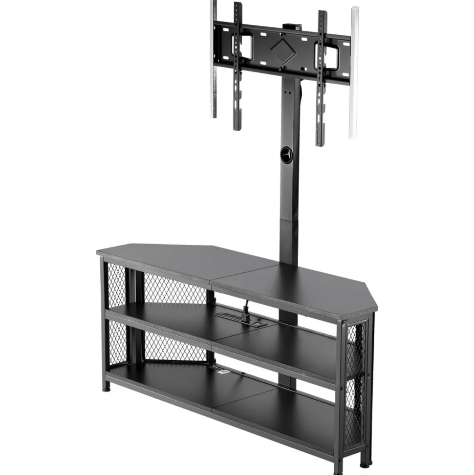 VEVOR TV Stand with Mount, 45.3 Inch, Corner TV Stand Console with Power Outlet, for 32-75 Inch TVs, Height Adjustable Swivel Entertainment Center with Storage & LED Lights, for Living Room, Black