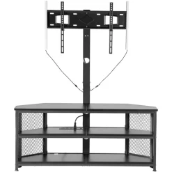 VEVOR TV Stand with Mount, 45.3 Inch, Corner TV Stand Console with Power Outlet, for 32-75 Inch TVs, Height Adjustable Swivel Entertainment Center with Storage & LED Lights, for Living Room, Black