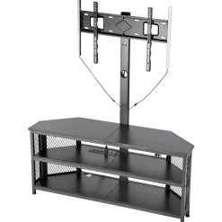 VEVOR TV Stand with Mount, 45.3 Inch, Corner TV Stand Console with Power Outlet, for 32-75 Inch TVs, Height Adjustable Swivel Entertainment Center with Storage & LED Lights, for Living Room, Black