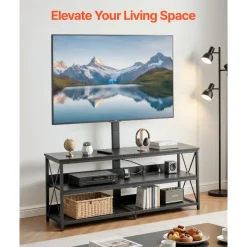 VEVOR TV Stand with Mount, 47.2 Inch, TV Stand Console with Power Outlet, for 32-75 Inch TVs, Height Adjustable Swivel Entertainment Center with Open Storage Shelf, for Living Room Bedroom, Black