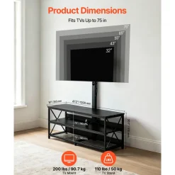 VEVOR TV Stand with Mount, 47.2 Inch, TV Stand Console with Power Outlet, for 32-75 Inch TVs, Height Adjustable Swivel Entertainment Center with Open Storage Shelf, for Living Room Bedroom, Black
