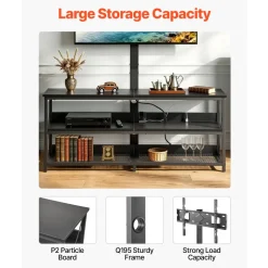VEVOR TV Stand with Mount, 47.2 Inch, TV Stand Console with Power Outlet, for 32-75 Inch TVs, Height Adjustable Swivel Entertainment Center with Open Storage Shelf, for Living Room Bedroom, Black