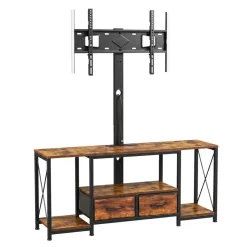 VEVOR TV Stand with Mount, 47.2 Inch, TV Stand Console with Power Outlet & Storage Drawers, for 32-75 Inch TVs, Height Adjustable Entertainment Center with LED Lights, for Living Room, Rustic Brown