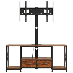 VEVOR TV Stand with Mount, 47.2 Inch, TV Stand Console with Power Outlet & Storage Drawers, for 32-75 Inch TVs, Height Adjustable Entertainment Center with LED Lights, for Living Room, Rustic Brown