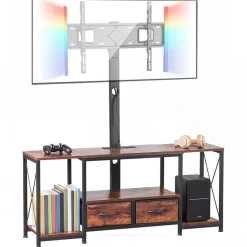VEVOR TV Stand with Mount, 47.2 Inch, TV Stand Console with Power Outlet & Storage Drawers, for 32-75 Inch TVs, Height Adjustable Entertainment Center with LED Lights, for Living Room, Rustic Brown