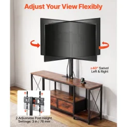 VEVOR TV Stand with Mount, 47.2 Inch, TV Stand Console with Power Outlet & Storage Drawers, for 32-75 Inch TVs, Height Adjustable Entertainment Center with LED Lights, for Living Room, Rustic Brown