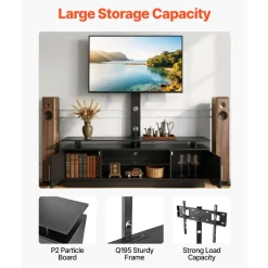 VEVOR TV Stand with Mount, 59.1 Inch, Swivel TV Stand Console with Power Outlet, for 32-75 Inch TVs, Height Adjustable Modern Entertainment Center with Storage & LED Lights, for Living Room, Black