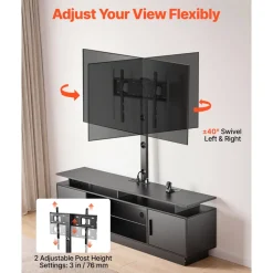 VEVOR TV Stand with Mount, 59.1 Inch, Swivel TV Stand Console with Power Outlet, for 32-75 Inch TVs, Height Adjustable Modern Entertainment Center with Storage & LED Lights, for Living Room, Black