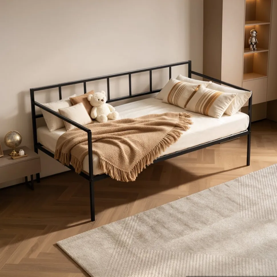 VEVOR Twin Daybed Metal Twin Size Day Bed Frame with Under-Bed Storage, for Living Room Bedroom Guest Room, Space Saving, Heavy-Duty Metal Sofa Bed Support, Easy Assembly, Without Trundle, Black