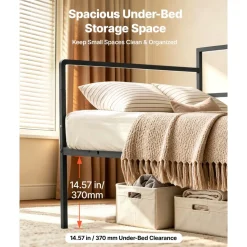 VEVOR Twin Daybed Metal Twin Size Day Bed Frame with Under-Bed Storage, for Living Room Bedroom Guest Room, Space Saving, Heavy-Duty Metal Sofa Bed Support, Easy Assembly, Without Trundle, Black