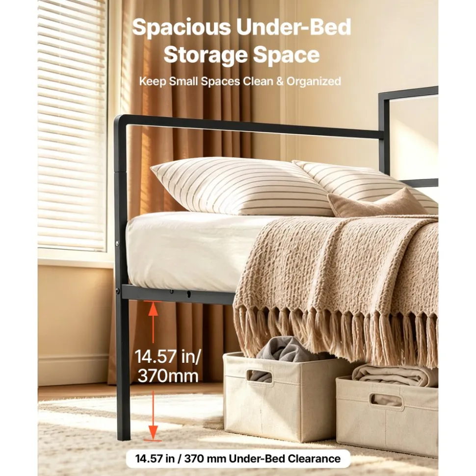 VEVOR Twin Daybed Metal Twin Size Day Bed Frame with Under-Bed Storage, for Living Room Bedroom Guest Room, Space Saving, Heavy-Duty Metal Sofa Bed Support, Easy Assembly, Without Trundle, Black