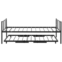 VEVOR Twin Daybed with Pop Up Trundle Metal Twin Daybed Frame Rectangular, for Living Room Bedroom Guest Room, Space Saving, Heavy-Duty Metal Sofa Bed Support, 2 Lockable Casters, Easy Assembly, Black
