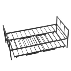 VEVOR Twin Daybed with Pop Up Trundle Metal Twin Daybed Frame Rectangular, for Living Room Bedroom Guest Room, Space Saving, Heavy-Duty Metal Sofa Bed Support, 2 Lockable Casters, Easy Assembly, Black
