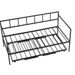 VEVOR Twin Daybed with Pop Up Trundle Metal Twin Day Bed Frame Pull Out, for Living Room Bedroom Guest Room, Space Saving, Heavy-Duty Metal Sofa Bed Support, Lockable Casters, Easy Assembly, Black