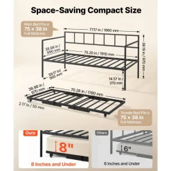 VEVOR Twin Daybed with Pop Up Trundle Metal Twin Day Bed Frame Pull Out, for Living Room Bedroom Guest Room, Space Saving, Heavy-Duty Metal Sofa Bed Support, Lockable Casters, Easy Assembly, Black