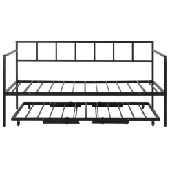VEVOR Twin Daybed with Pop Up Trundle Metal Twin Day Bed Frame Pull Out, for Living Room Bedroom Guest Room, Space Saving, Heavy-Duty Metal Sofa Bed Support, Lockable Casters, Easy Assembly, Black