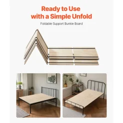 VEVOR Twin Size Bunkie Board, 0.4 in Foldable Bed Board Slats with Connection, Wooden Mattress Support for Twin Size Bed, Support under Mattress Boards, Ready to Use, 8 Piece, Burlywood