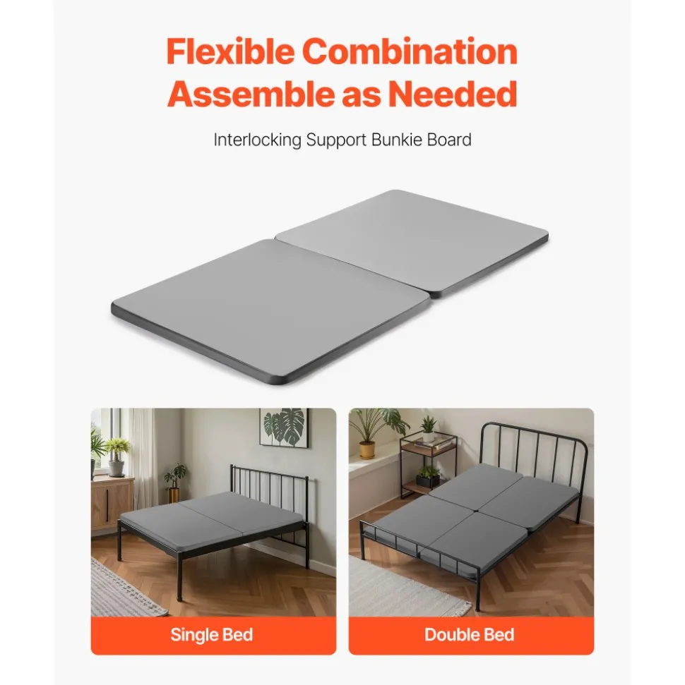 VEVOR Twin Size Bunkie Board, 1.5 in Bed Board Slats with 200D Oxford Cloth, Wooden Mattress Support for Twin Size Bed, Easy Assembly Support under Mattress, 2 Piece, Gray