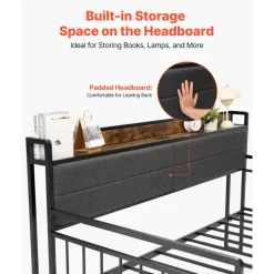 VEVOR Twin Size Daybed Frame, Day Bed with Trundle, Heavy Duty Metal Platform Bed Frame with Charging Station, Twin Daybed with Metal Slats Support for Living Room, Bedroom, Guest Room, Easy Assembly