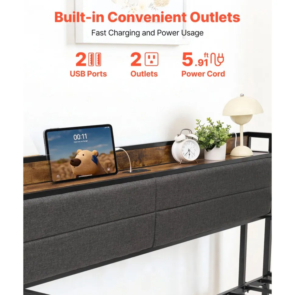 VEVOR Twin Size Daybed Frame, Day Bed with Trundle, Heavy Duty Metal Platform Bed Frame with Charging Station, Twin Daybed with Metal Slats Support for Living Room, Bedroom, Guest Room, Easy Assembly