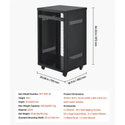 VEVOR 16U AV Rack, 200 lbs Max Capacity, Home Recording Studio Rack with Lockable Caster Wheels, Open Frame Server Cabinet, Special Vent Design, for 19-Inch Audio Video Musical & IT Equipment Mounting