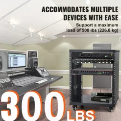 VEVOR 12U AV Rack Stand, 300 lbs Capacity, Network Stereo Recording Studio Rack with Lockable Caster Wheels Round & Square Holes, Special Vents for 19" Audio Video Musical & IT Equipment Mounting