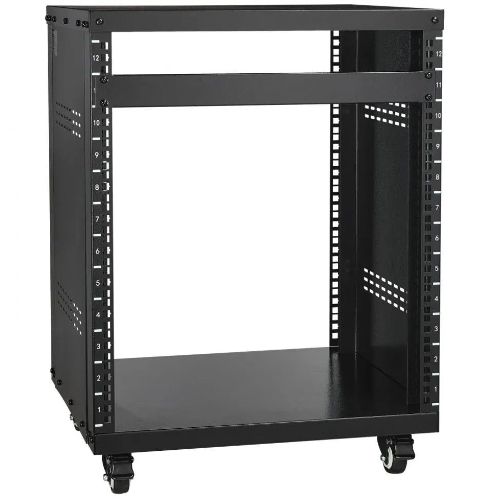 VEVOR 12U AV Rack Stand, 300 lbs Capacity, Network Stereo Recording Studio Rack with Lockable Caster Wheels Round & Square Holes, Special Vents for 19" Audio Video Musical & IT Equipment Mounting
