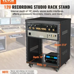 VEVOR 12U AV Rack Stand, 300 lbs Capacity, Network Stereo Recording Studio Rack with Lockable Caster Wheels Round & Square Holes, Special Vents for 19