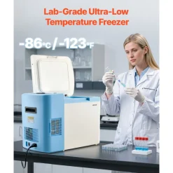 VEVOR Ultra Low Temperature Freezer, 25 L, −40 ℉ to −123 ℉ Adjustable Temp Range, with Digital Display, 304 Stainless Steel Liner, Portable Low Temperature Lab Freezer for Laboratory Samples Storage