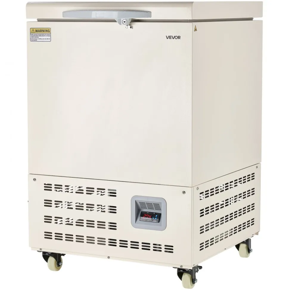 VEVOR Ultra Low Temperature Freezer, 58 L, −40℉ to −123℉ Adjustable Temp Range, with Rollers and Digital Display, 304 Stainless Steel Liner, Low Temperature Lab Freezer for Laboratory Samples Storage