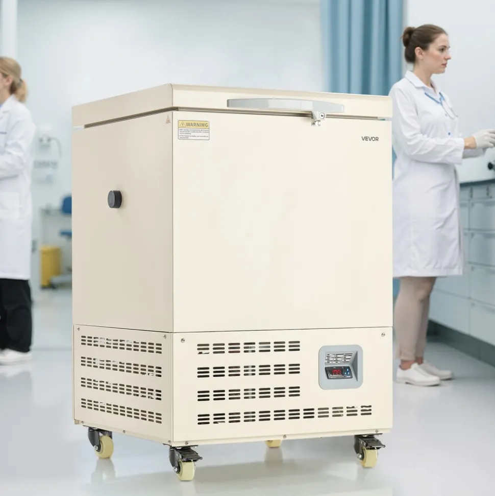 VEVOR Ultra Low Temperature Freezer, 58 L, −40℉ to −123℉ Adjustable Temp Range, with Rollers and Digital Display, 304 Stainless Steel Liner, Low Temperature Lab Freezer for Laboratory Samples Storage