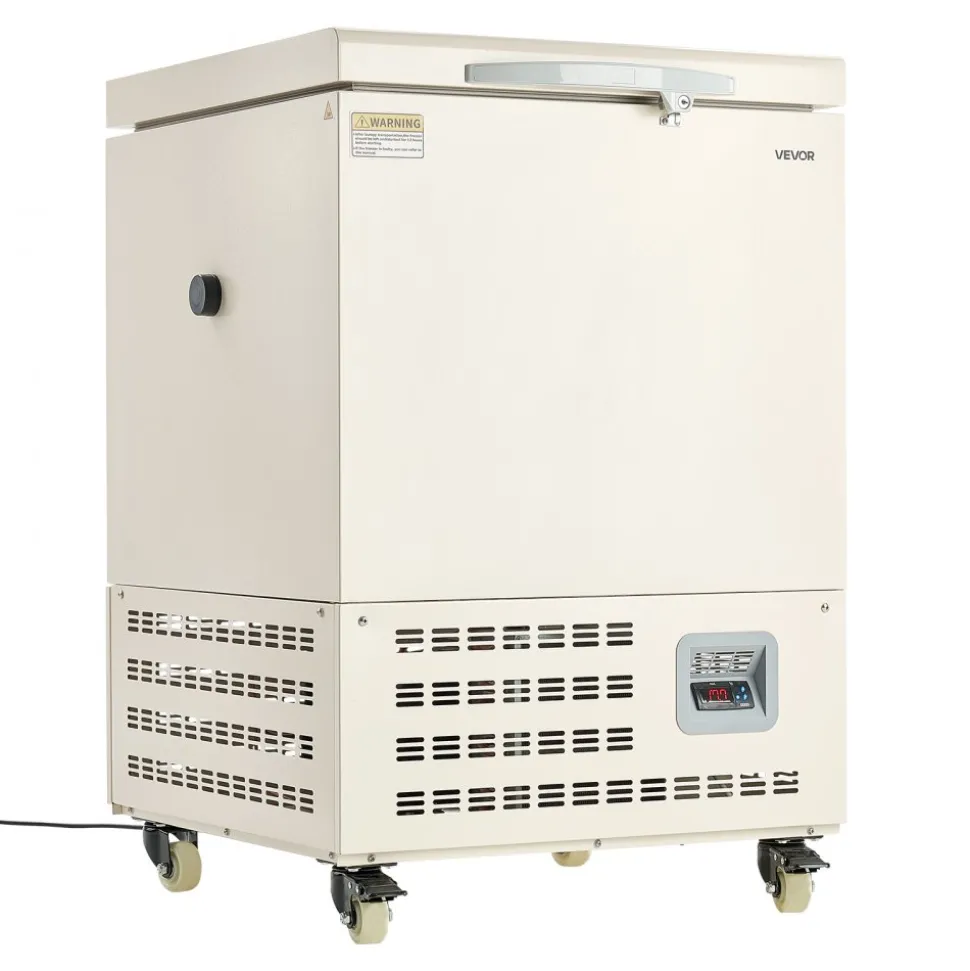 VEVOR Ultra Low Temperature Freezer, 58 L, −40℉ to −123℉ Adjustable Temp Range, with Rollers and Digital Display, 304 Stainless Steel Liner, Low Temperature Lab Freezer for Laboratory Samples Storage