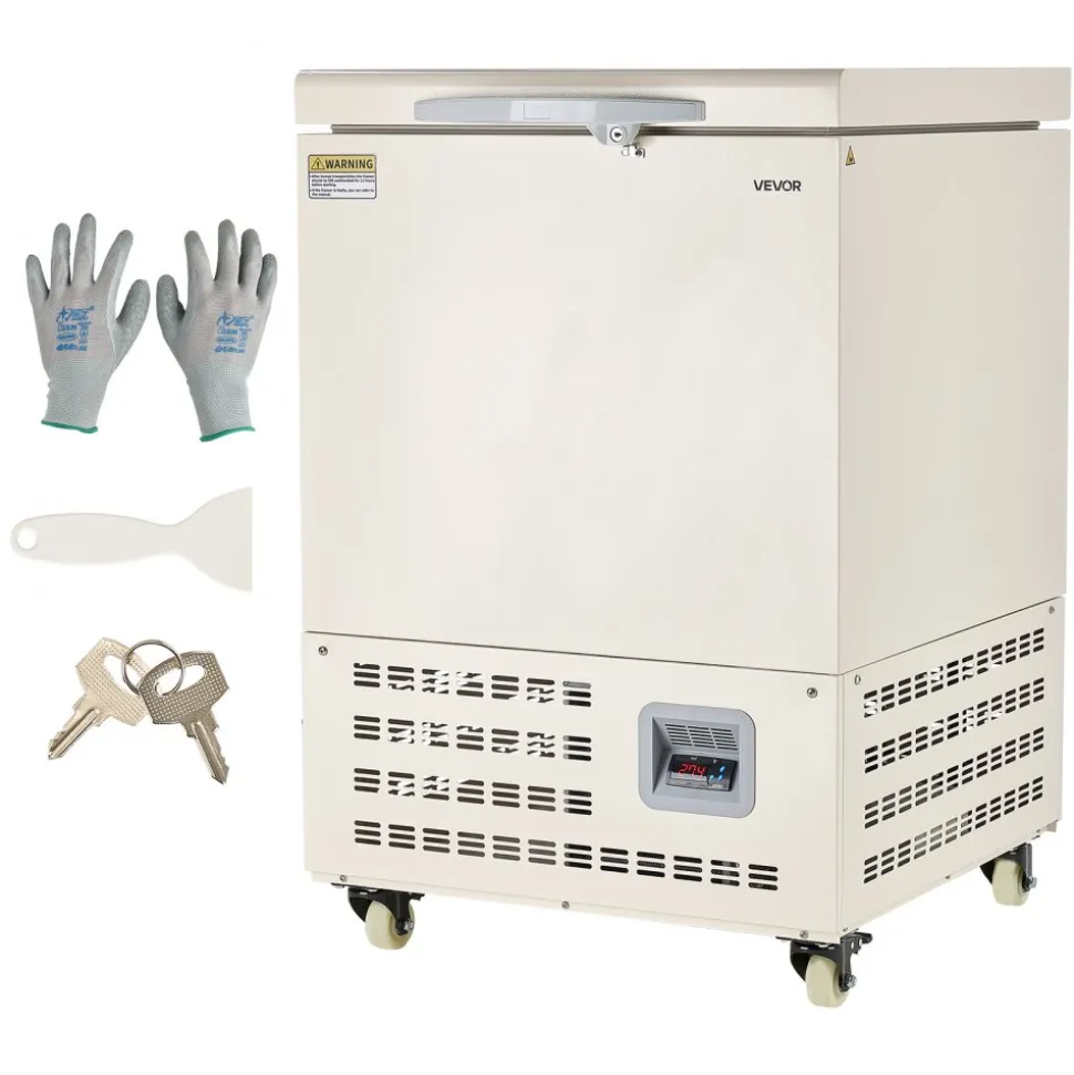 VEVOR Ultra Low Temperature Freezer, 58 L, −40℉ to −123℉ Adjustable Temp Range, with Rollers and Digital Display, 304 Stainless Steel Liner, Low Temperature Lab Freezer for Laboratory Samples Storage
