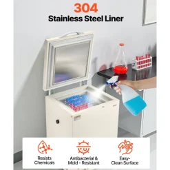 VEVOR Ultra Low Temperature Freezer, 58 L, −40℉ to −123℉ Adjustable Temp Range, with Rollers and Digital Display, 304 Stainless Steel Liner, Low Temperature Lab Freezer for Laboratory Samples Storage
