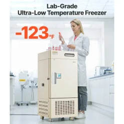 VEVOR Ultra Low Temperature Freezer, 28 L, −40℉ to −123℉ Adjustable Temp Range, with Rollers and Digital Display, 304 Stainless Steel Liner, Low Temperature Lab Freezer for Laboratory Samples Storage