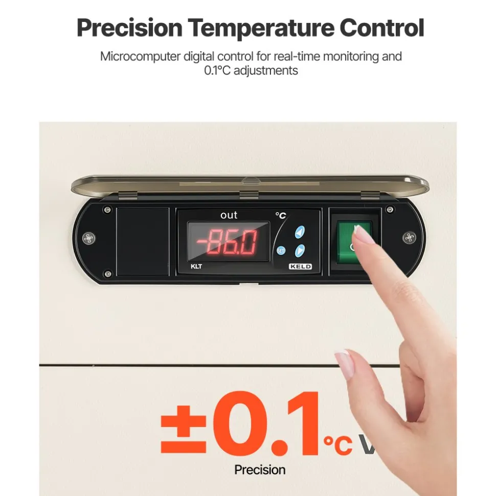 VEVOR Ultra Low Temperature Freezer, 28 L, −40℉ to −123℉ Adjustable Temp Range, with Rollers and Digital Display, 304 Stainless Steel Liner, Low Temperature Lab Freezer for Laboratory Samples Storage