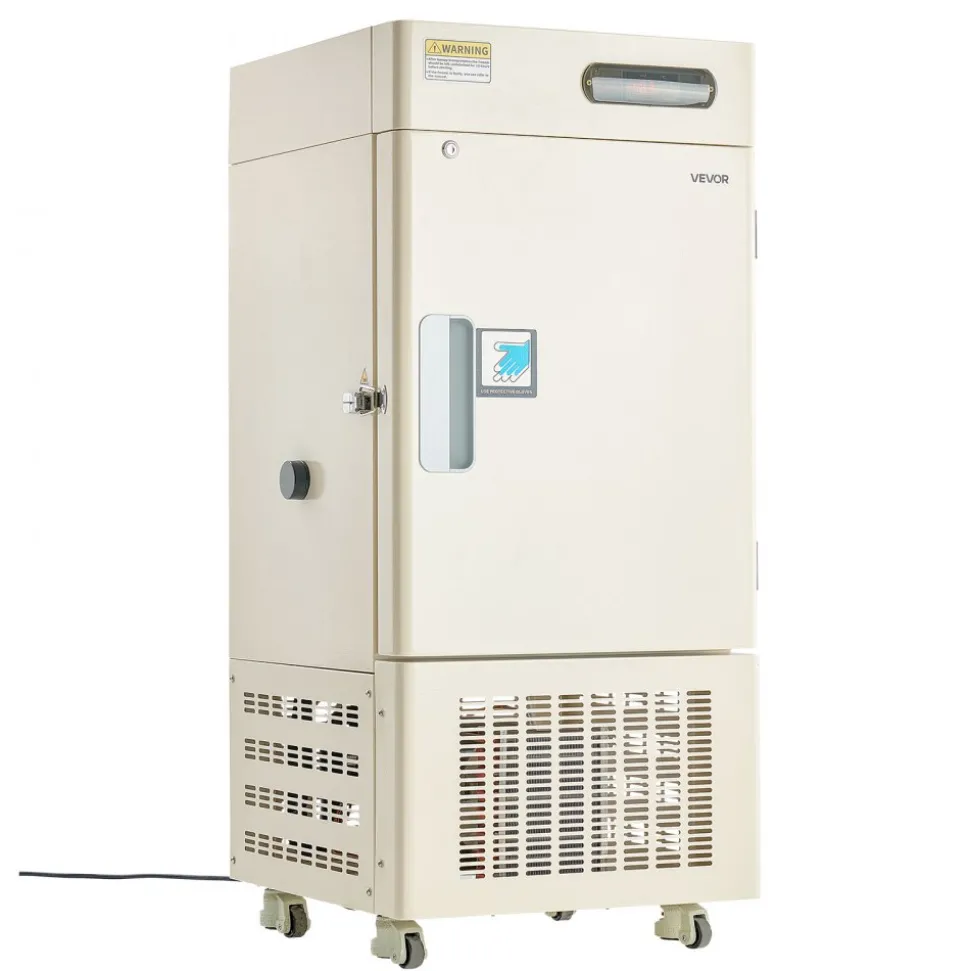 VEVOR Ultra Low Temperature Freezer, 28 L, −40℉ to −123℉ Adjustable Temp Range, with Rollers and Digital Display, 304 Stainless Steel Liner, Low Temperature Lab Freezer for Laboratory Samples Storage
