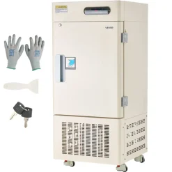 VEVOR Ultra Low Temperature Freezer, 28 L, −40℉ to −123℉ Adjustable Temp Range, with Rollers and Digital Display, 304 Stainless Steel Liner, Low Temperature Lab Freezer for Laboratory Samples Storage
