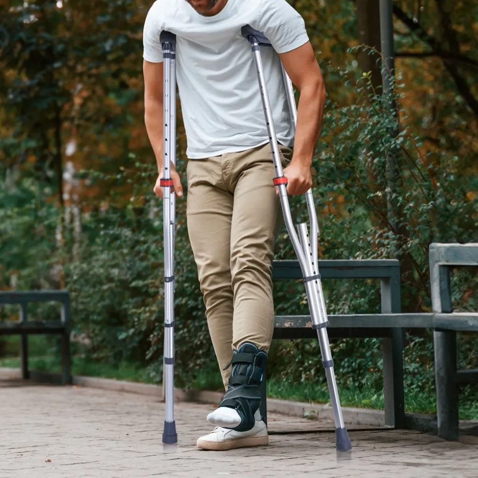 VEVOR Underarm Crutches, 13-Level Height Adjustable Underarm Walking Crutches, Lightweight Aluminum Crutches for Adults Teenager - with Soft Underarm Pad for Leg Injury Surgery Disabled, 1 Pair 300LBS