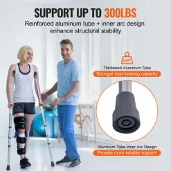 VEVOR Underarm Crutches, 13-Level Height Adjustable Underarm Walking Crutches, Lightweight Aluminum Crutches for Adults Teenager - with Soft Underarm Pad for Leg Injury Surgery Disabled, 1 Pair 300LBS