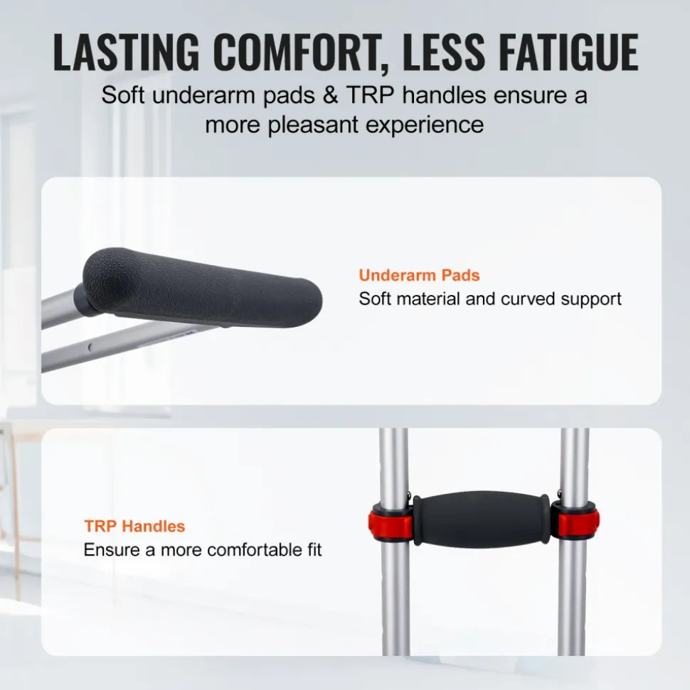VEVOR Underarm Crutches, 13-Level Height Adjustable Underarm Walking Crutches, Lightweight Aluminum Crutches for Adults Teenager - with Soft Underarm Pad for Leg Injury Surgery Disabled, 1 Pair 300LBS