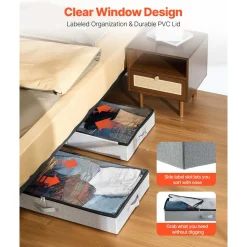 VEVOR Under Bed Storage with Clear Lids, 33.5 x 16.9 x 4.7 Inch, 45L Large Underbed Clothes Storage Containers, Low Profile Under Bed Drawer Shoe Organizer Bins Box for Blanket Shoe Bedroom, 2 Pack
