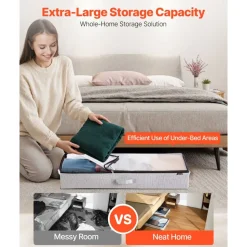VEVOR Under Bed Storage with Clear Lids, 33.5 x 16.9 x 4.7 Inch, 45L Large Underbed Clothes Storage Containers, Low Profile Under Bed Drawer Shoe Organizer Bins Box for Blanket Shoe Bedroom, 2 Pack