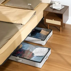 VEVOR Under Bed Storage with Clear Lids, 33.5 x 16.9 x 4.7 Inch, 45L Large Underbed Clothes Storage Containers, Low Profile Under Bed Drawer Shoe Organizer Bins Box for Blanket Shoe Bedroom, 2 Pack