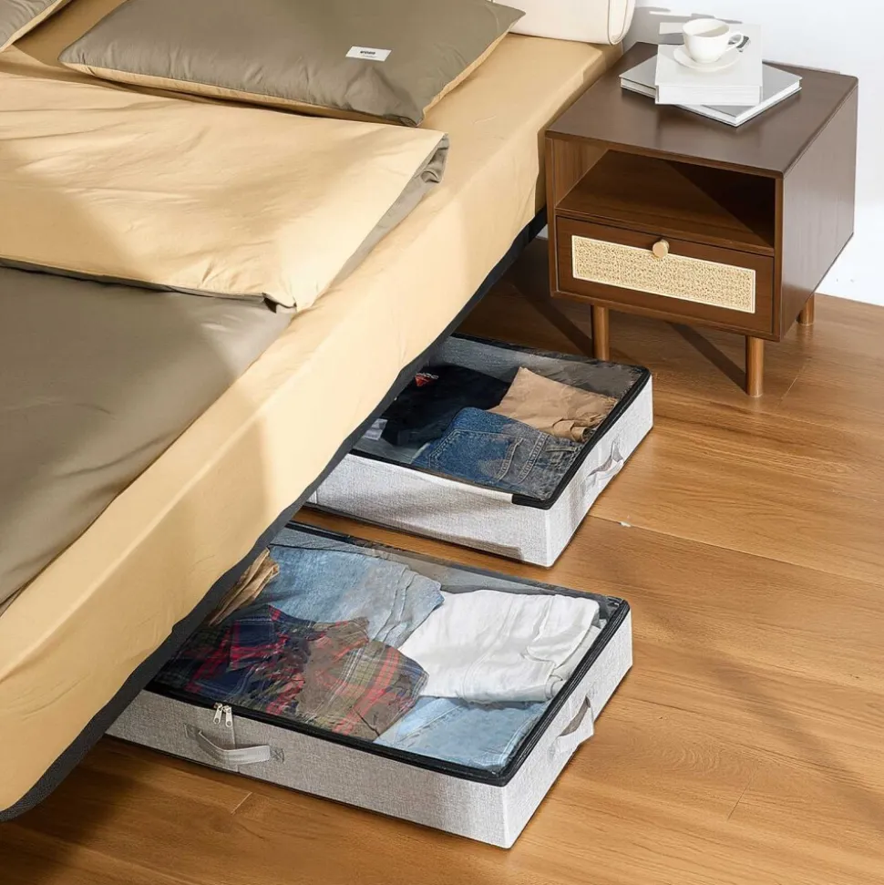 VEVOR Under Bed Storage with Clear Lids, 33.5 x 16.9 x 4.7 Inch, 45L Large Underbed Clothes Storage Containers, Low Profile Under Bed Drawer Shoe Organizer Bins Box for Blanket Shoe Bedroom, 2 Pack