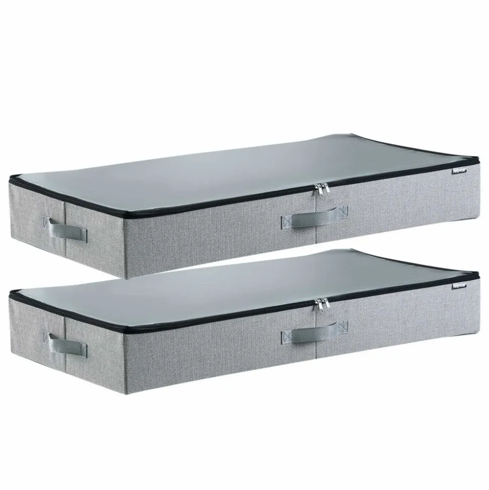 VEVOR Under Bed Storage with Clear Lids, 33.5 x 16.9 x 4.7 Inch, 45L Large Underbed Clothes Storage Containers, Low Profile Under Bed Drawer Shoe Organizer Bins Box for Blanket Shoe Bedroom, 2 Pack