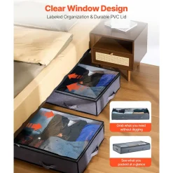 VEVOR Under Bed Storage with Clear Lids, 39.2 x 19.7 x 7.1 Inch, 90L Large Underbed Clothes Storage Containers, Low Profile Under Bed Drawer Shoe Organizer Bins Box for Blanket Shoe Bedroom, 6 Pack