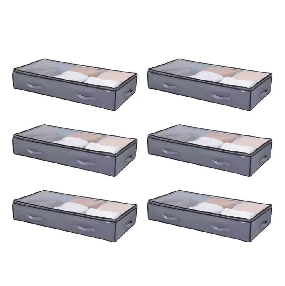 VEVOR Under Bed Storage with Clear Lids, 39.2 x 19.7 x 7.1 Inch, 90L Large Underbed Clothes Storage Containers, Low Profile Under Bed Drawer Shoe Organizer Bins Box for Blanket Shoe Bedroom, 6 Pack