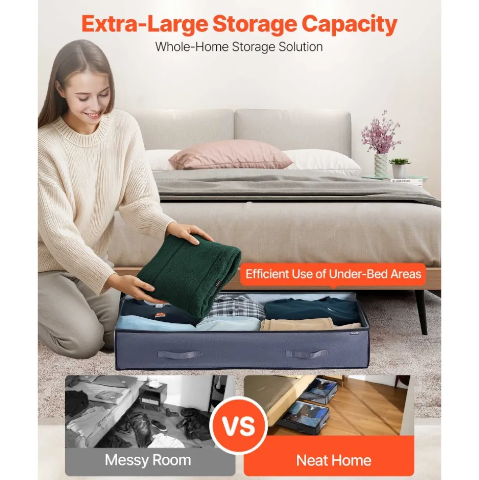 VEVOR Under Bed Storage with Clear Lids, 39.2 x 19.7 x 7.1 Inch, 90L Large Underbed Clothes Storage Containers, Low Profile Under Bed Drawer Shoe Organizer Bins Box for Blanket Shoe Bedroom, 6 Pack