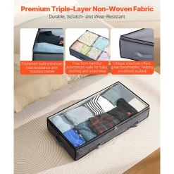 VEVOR Under Bed Storage with Clear Lids, 39.2 x 19.7 x 7.1 Inch, 90L Large Underbed Clothes Storage Containers, Low Profile Under Bed Drawer Shoe Organizer Bins Box for Blanket Shoe Bedroom, 6 Pack